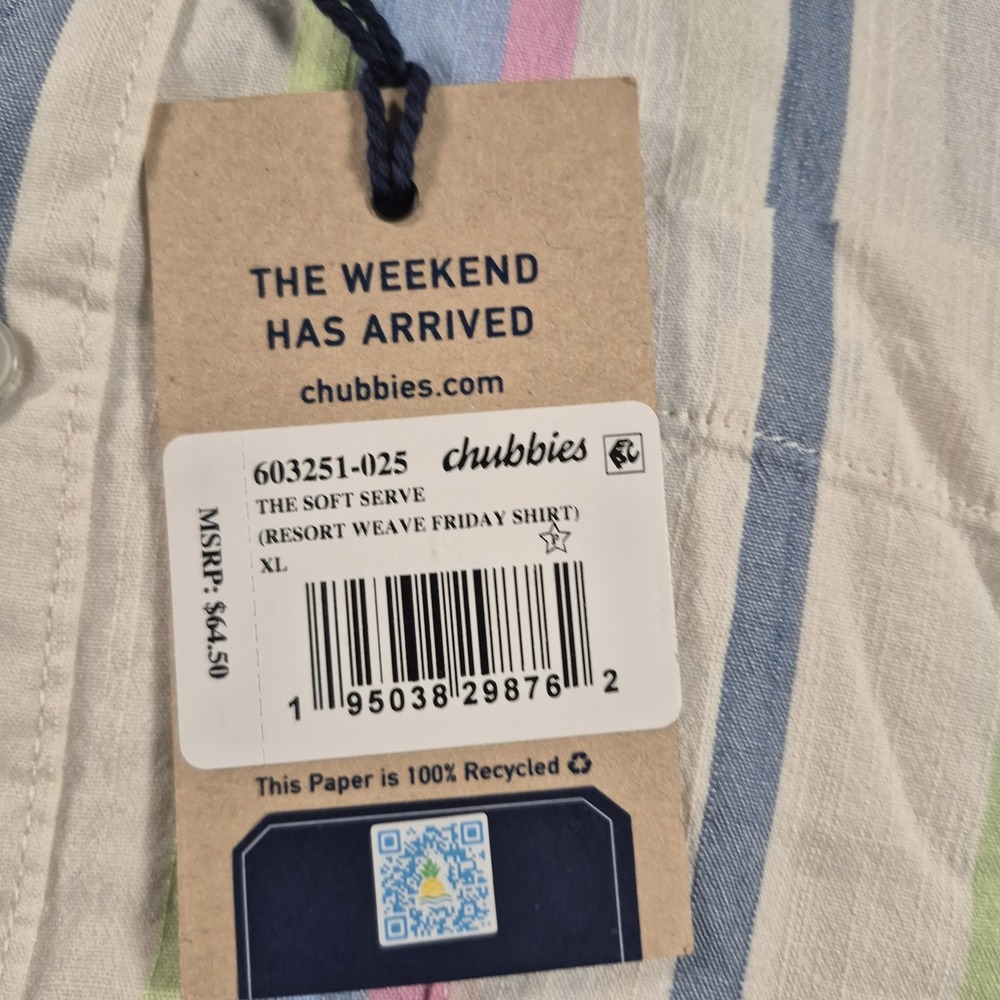 Chubbies Shirt Mens XL Striped The Soft Serve Resort Weave Friday Button Down - Picture 6 of 7